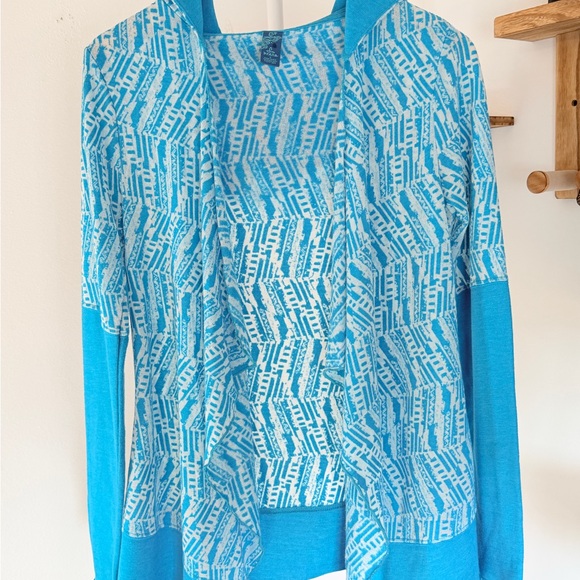 prAna Graceful Wrap Shirt Turquoise Hooded Cardigan Size Small Very Good - Picture 2 of 6